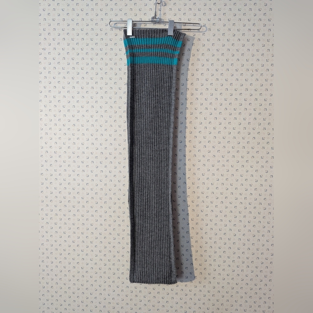 Lululemon Athletica Wool Gray Teal Striped Scarf Soft Comfy Warm